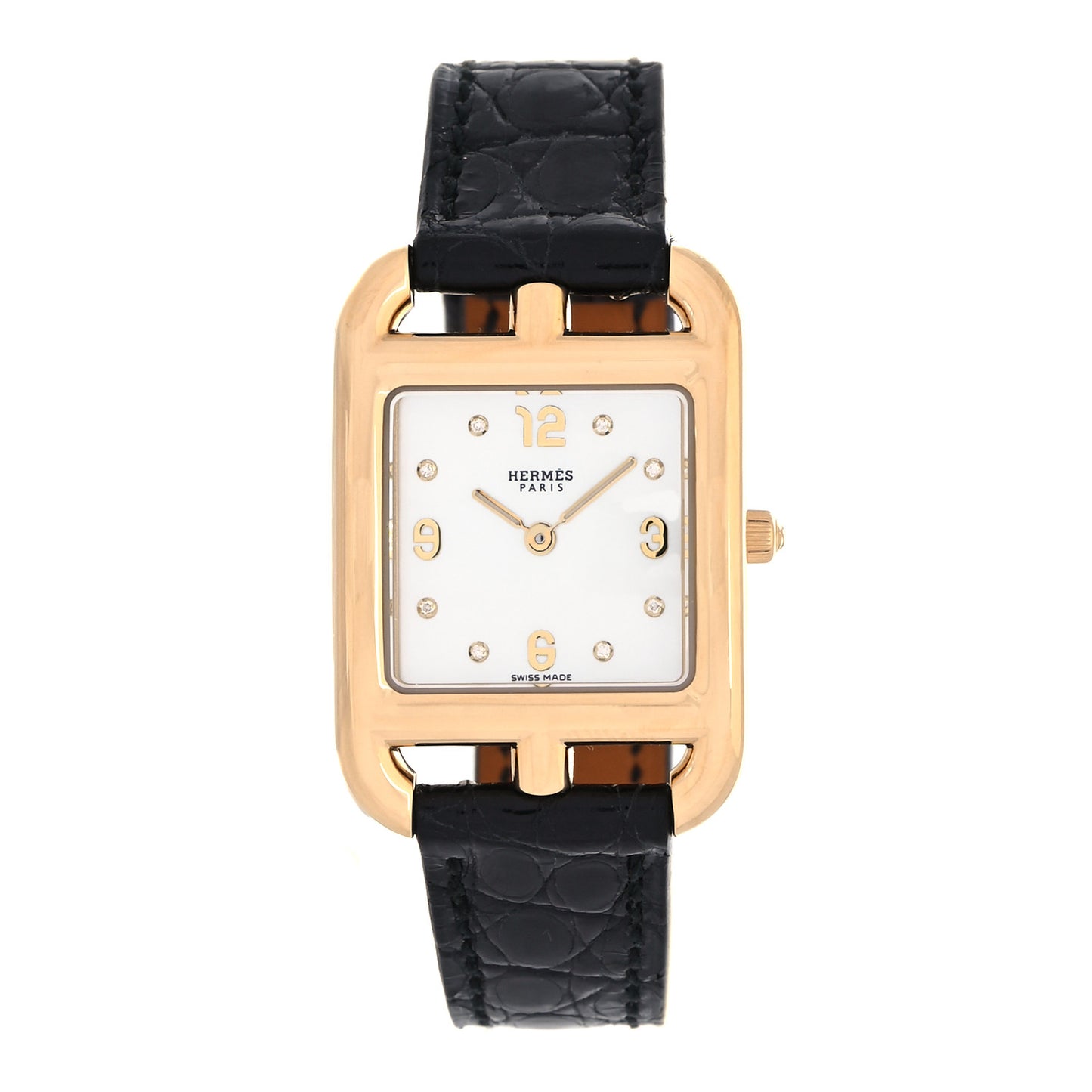 18K Yellow Gold Alligator Diamond Mother of Pearl 23mm Cape Cod Quartz Watch Noir