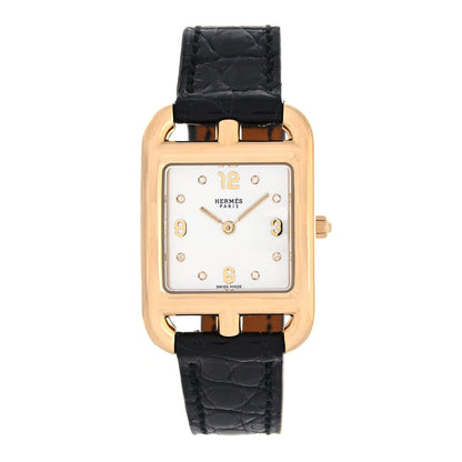 Hermes 18K Yellow Gold Alligator Diamond Mother of Pearl 23mm Cape Cod Quartz Watch Noir 1 of 5