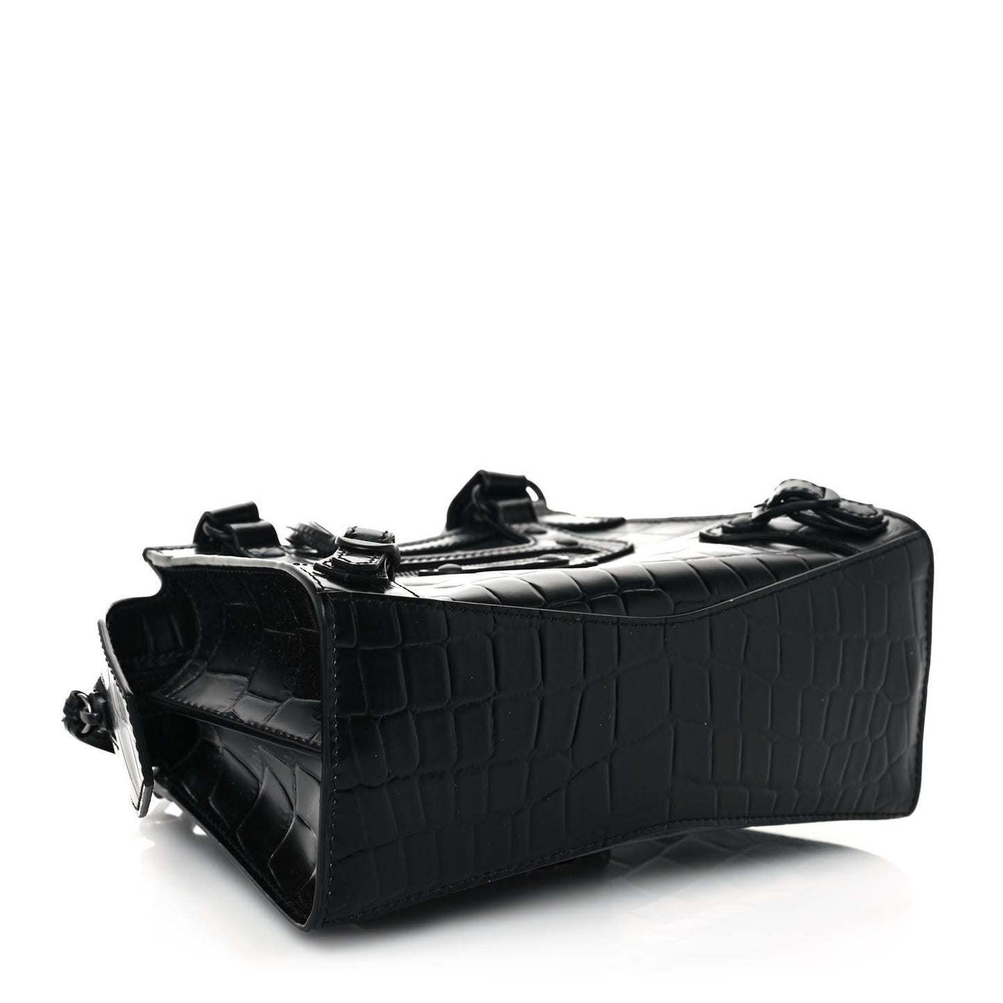 Semi Shiny Calfskin Crocodile Embossed Neo Classic Black Hardware Mini City Black