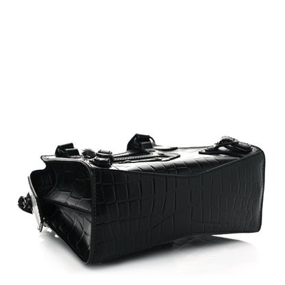 Balenciaga Semi Shiny Calfskin Crocodile Embossed Neo Classic Black Hardware Mini City Black 4 of 13