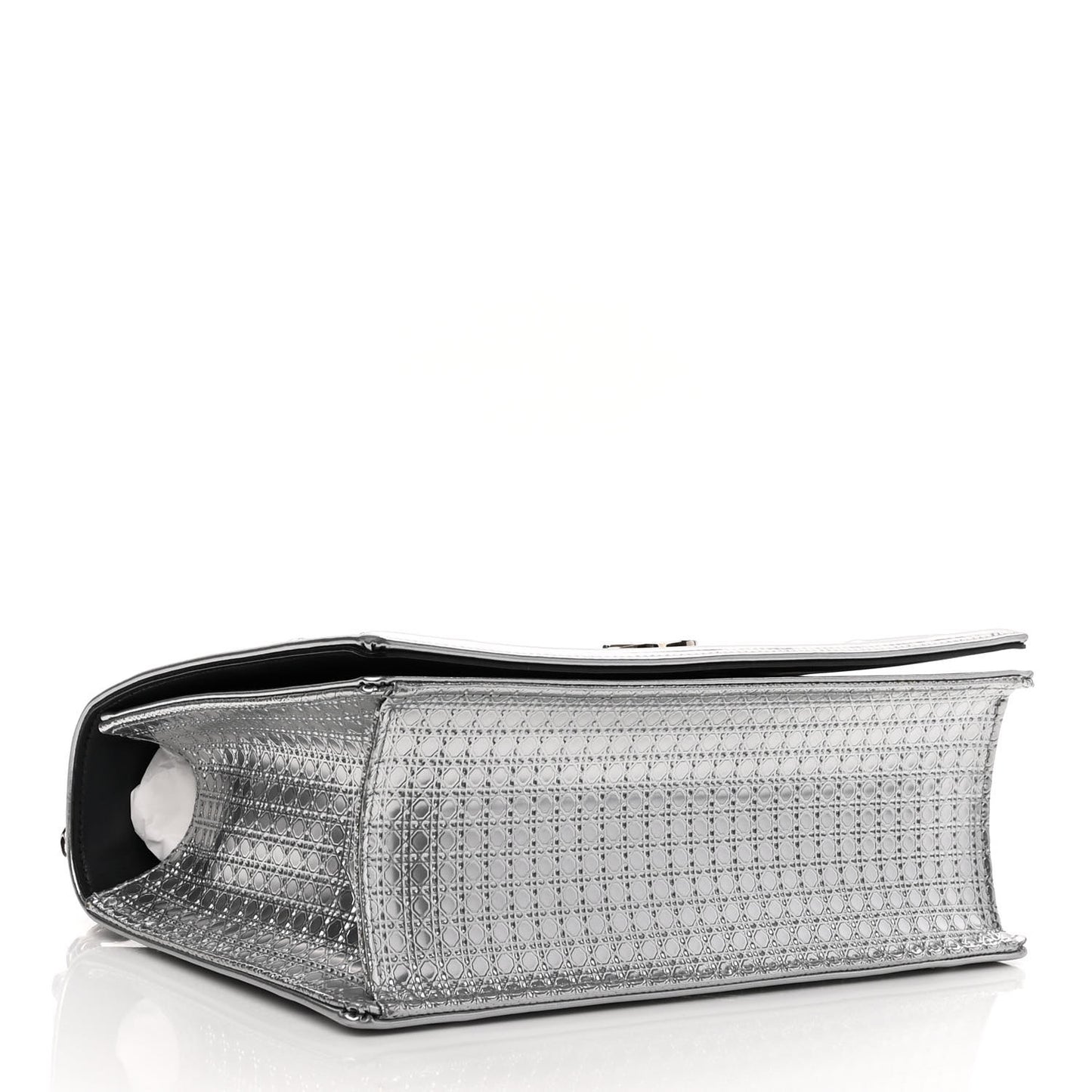 Metallic Patent Micro-Cannage Medium Diorama Flap Bag Silver