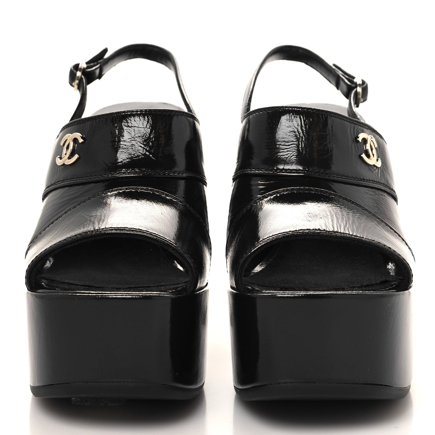 Crumpled Patent Lambskin Platform Sandals 36 Black