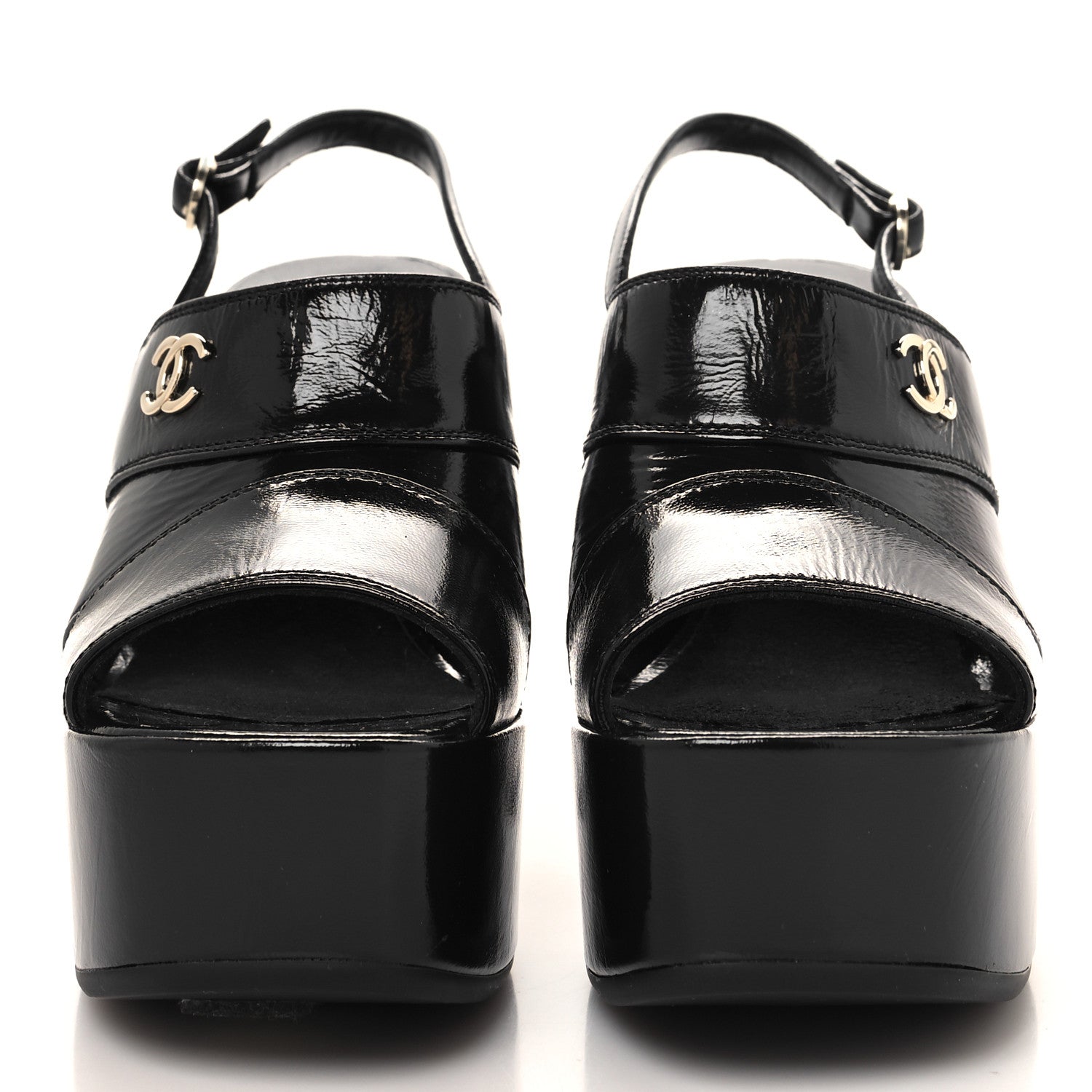 Chanel Crumpled Patent Lambskin Platform Sandals 36 Black 2 of 8