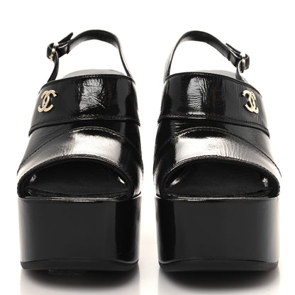 Chanel Crumpled Patent Lambskin Platform Sandals 36 Black 2 of 8