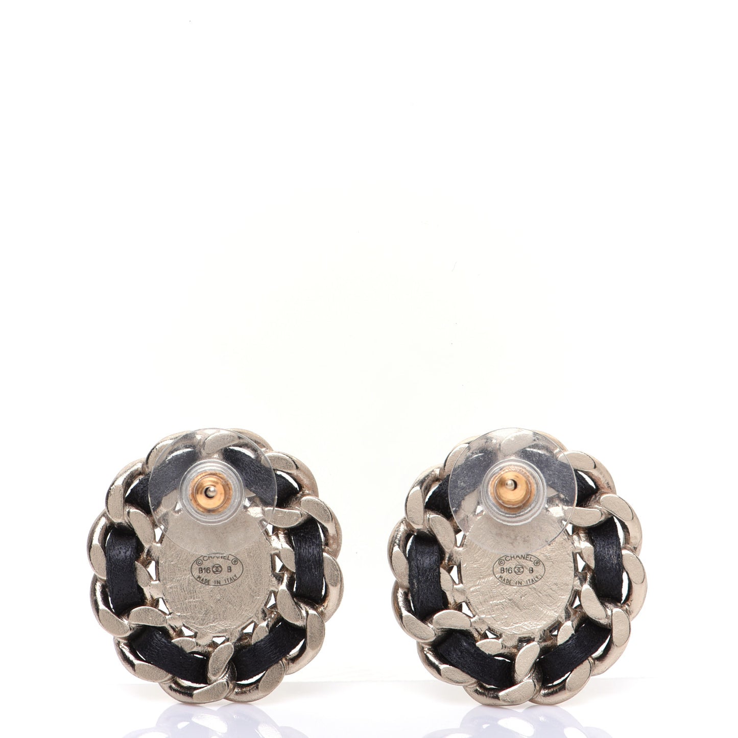 Lambskin Chain Around CC Earrings Light Gold Black