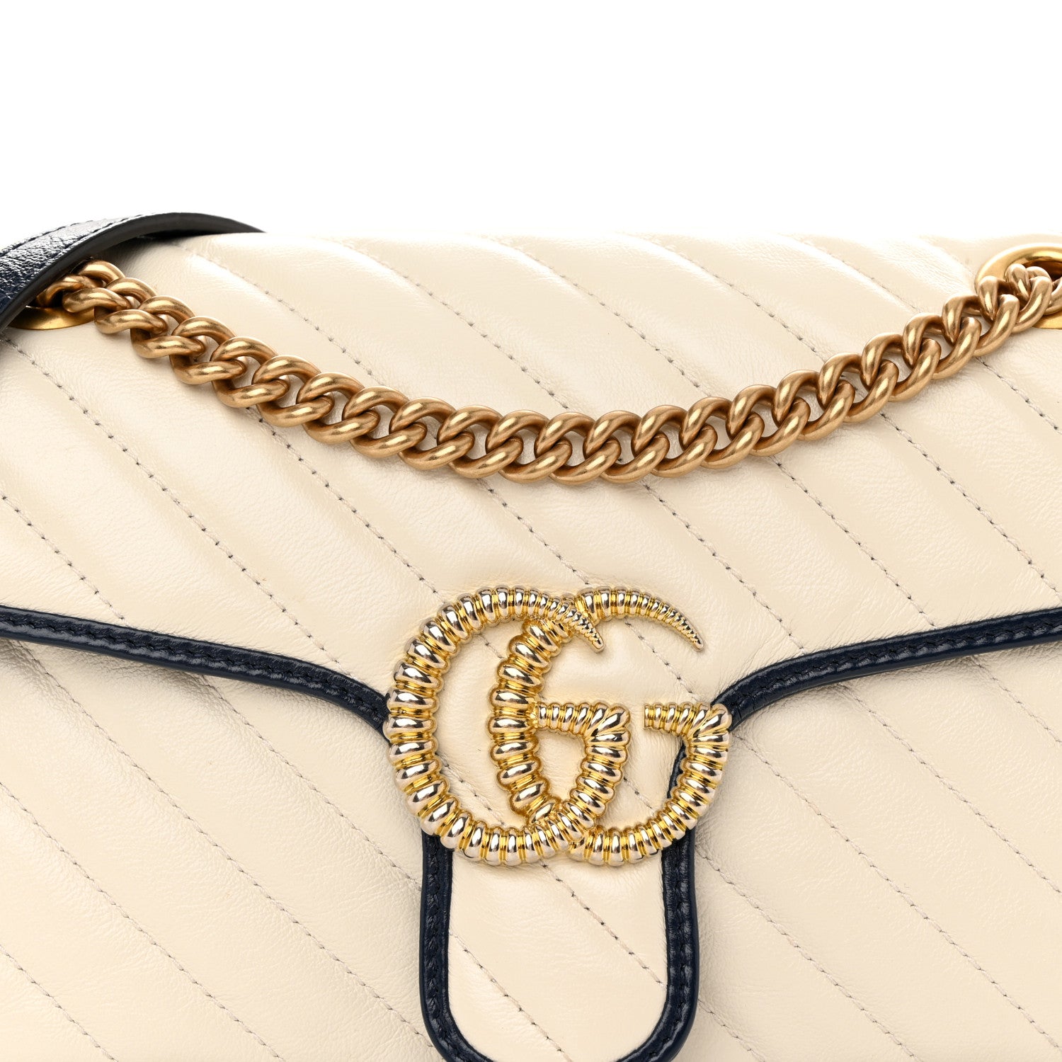 Gucci Vintage Effect Calfskin Matelasse Diagonal Small Torchon GG Marmont Shoulder Bag Mystic White Blue Agata 8 of 10