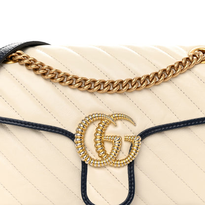 Gucci Vintage Effect Calfskin Matelasse Diagonal Small Torchon GG Marmont Shoulder Bag Mystic White Blue Agata 8 of 10