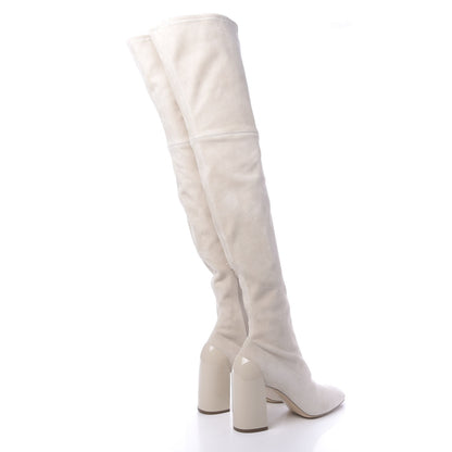 Hermes Suede Goatskin Over The Knee Boots 37.5 White 4 of 7
