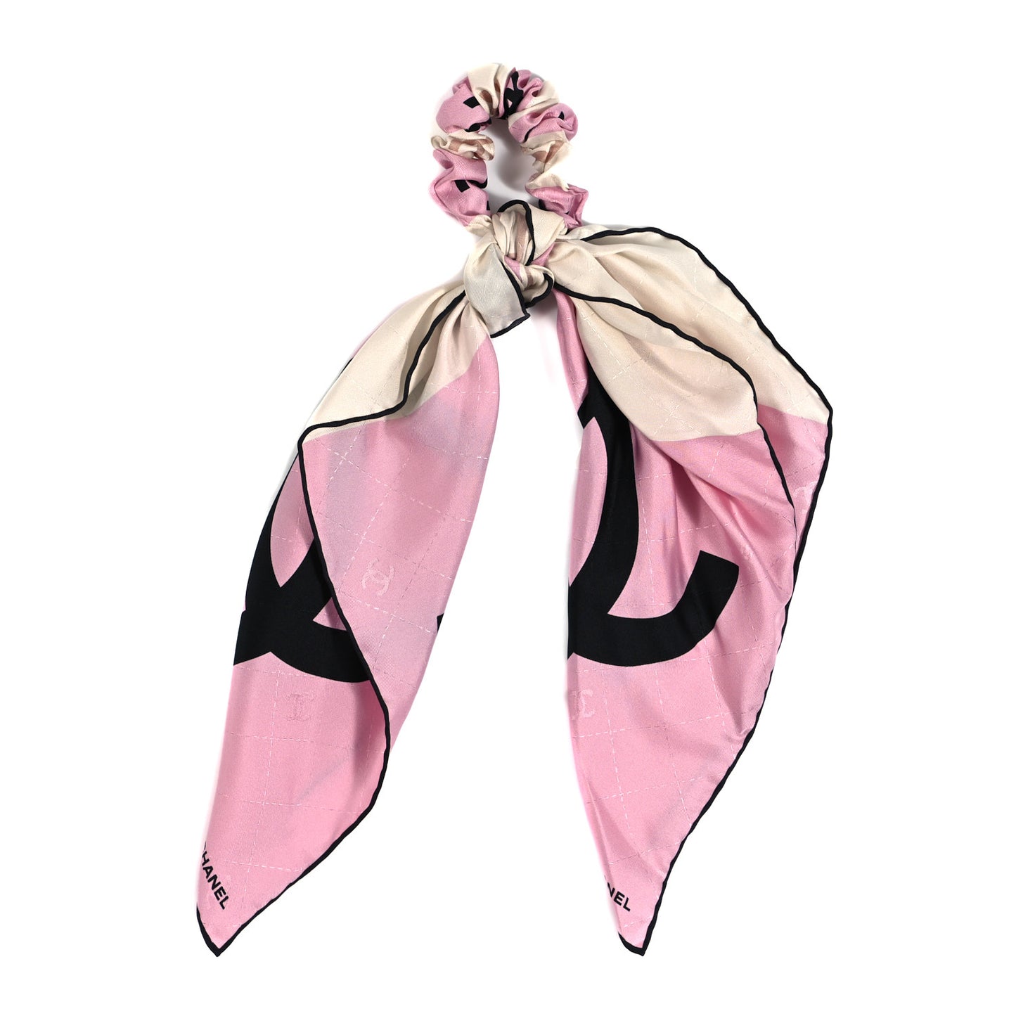 Silk Twill Hair Scarf Pink Ecru Beige