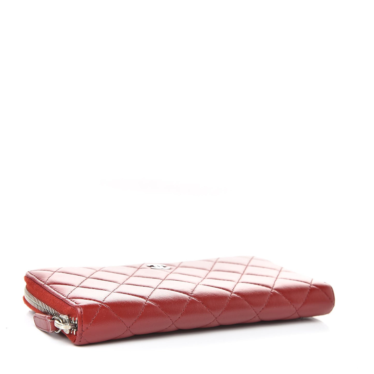 Lambskin Quilted Large Gusset Zip Around Wallet Red
