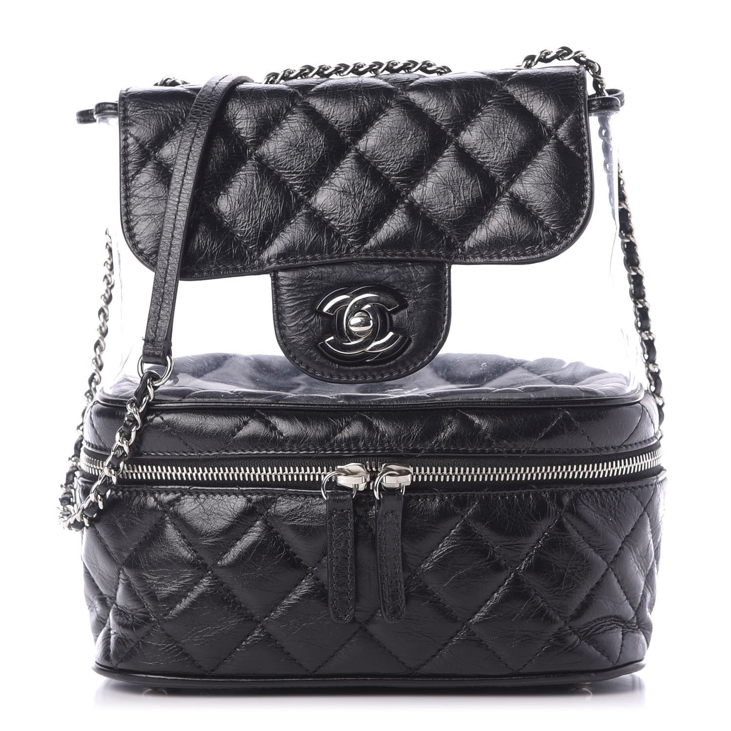 Crumpled Calfskin PVC Quilted Flap Black