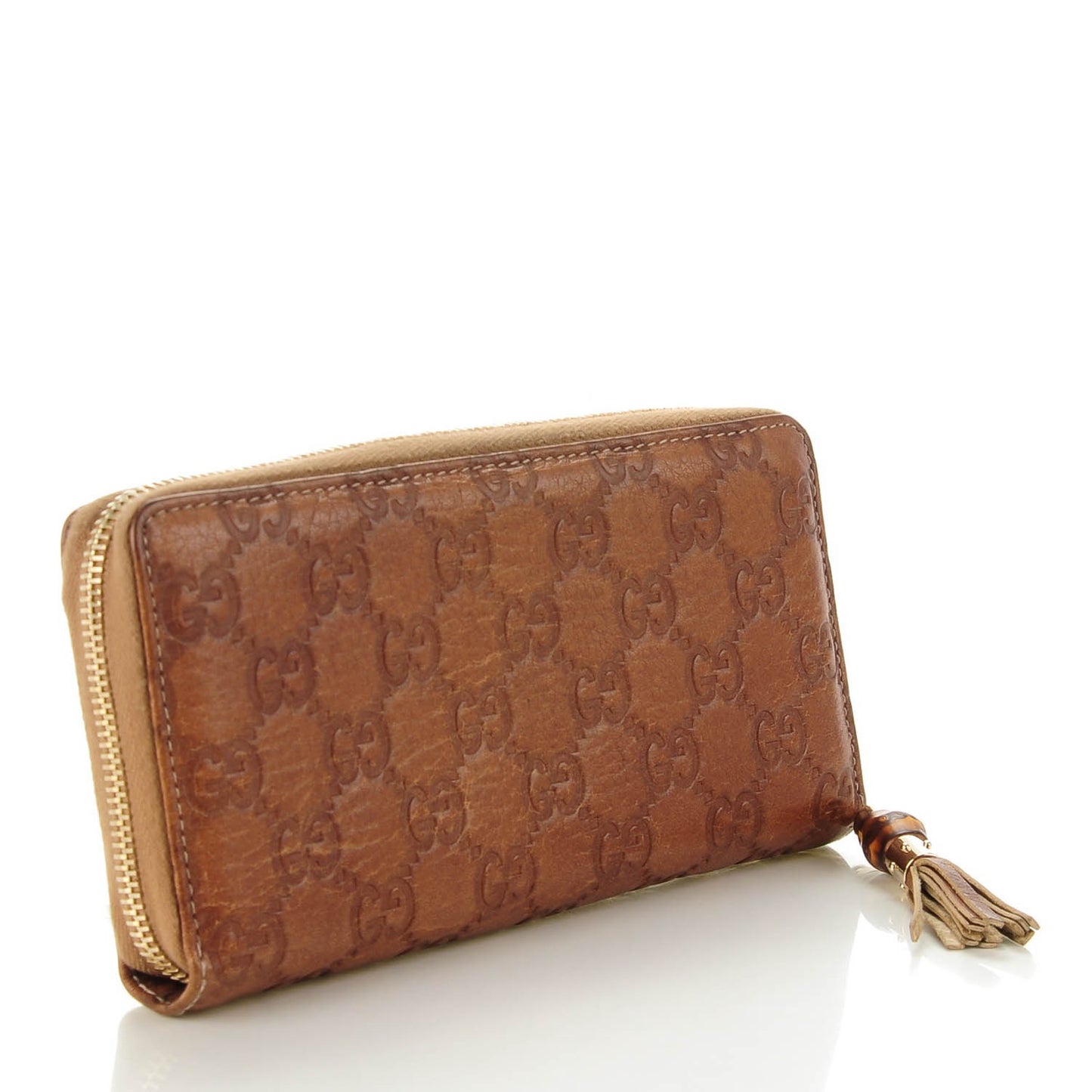 Guccissima Bamboo Tassel Zip Around Wallet Light Brown