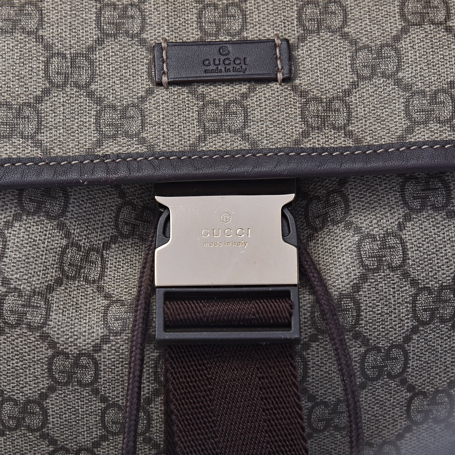 Gucci GG Supreme Monogram Medium Single Buckle Rucksack Backpack Beige Ebony Brown 8 of 11