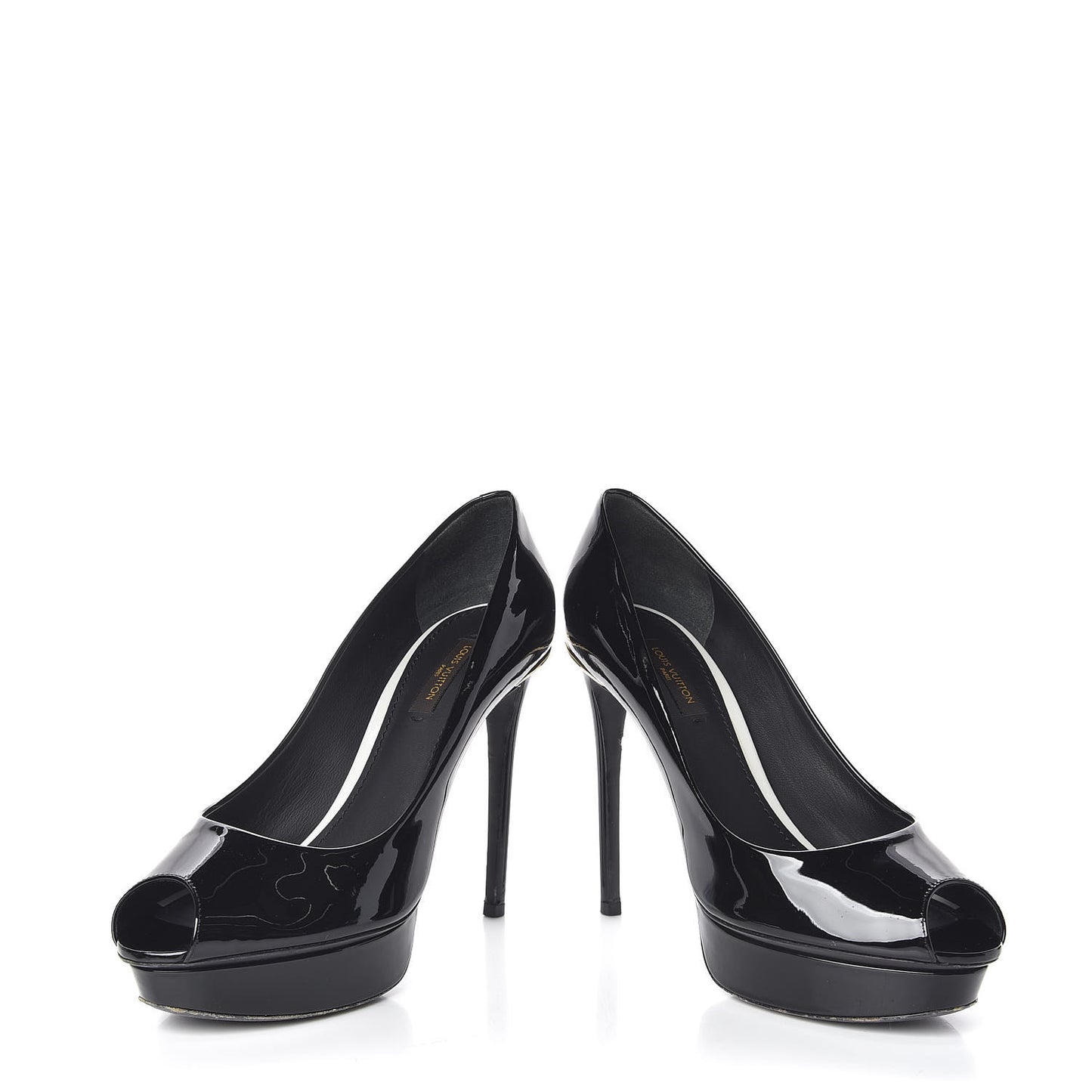 Patent Calfskin Eyeline Open Toe Pumps 36.5 Black
