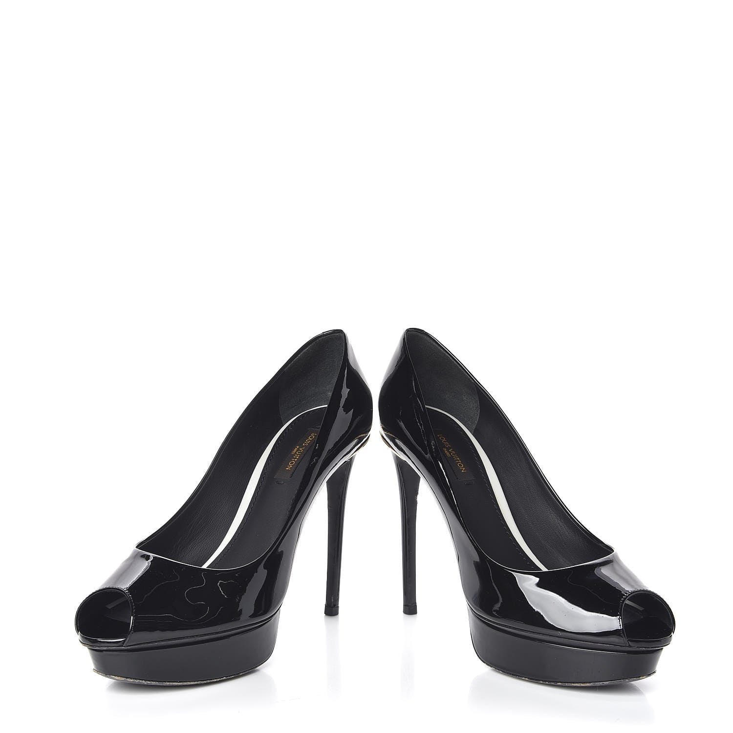 Louis Vuitton Patent Calfskin Eyeline Open Toe Pumps 36.5 Black 6 of 12