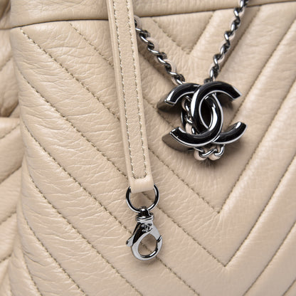 Chanel Deerskin Chevron Small CC Chain Bucket Bag Beige 9 of 11