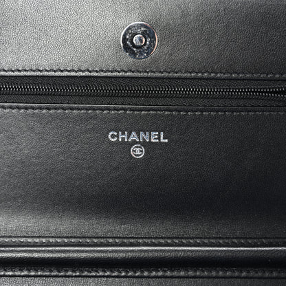 Chanel Lambskin Quilted Enamel CC Wallet on Chain WOC Black 6 of 11