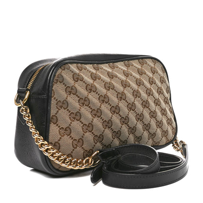 Gucci Monogram Matelasse Diagonal Small GG Marmont Chain Shoulder Bag Beige Black 3 of 10