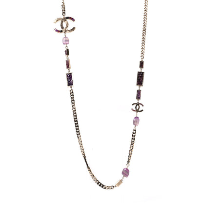 Chanel Beaded Crystal CC Chain Necklace Gold Multicolor 2 of 5