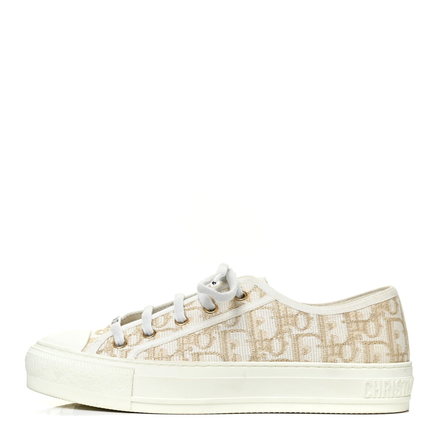 Christian Dior Canvas Oblique Walk'N'Dior Low Top Sneakers 38 Gold 1 of 14
