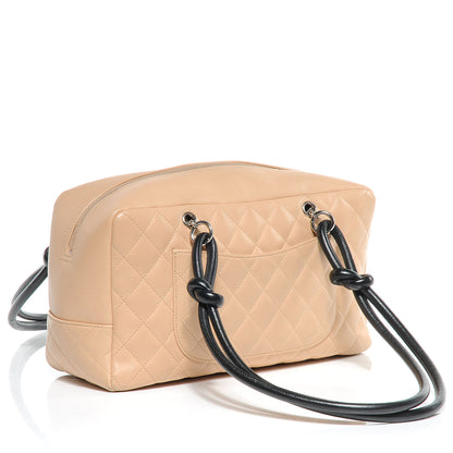 Chanel Calfskin Quilted Large Cambon Bowler Beige Black 3 of 11