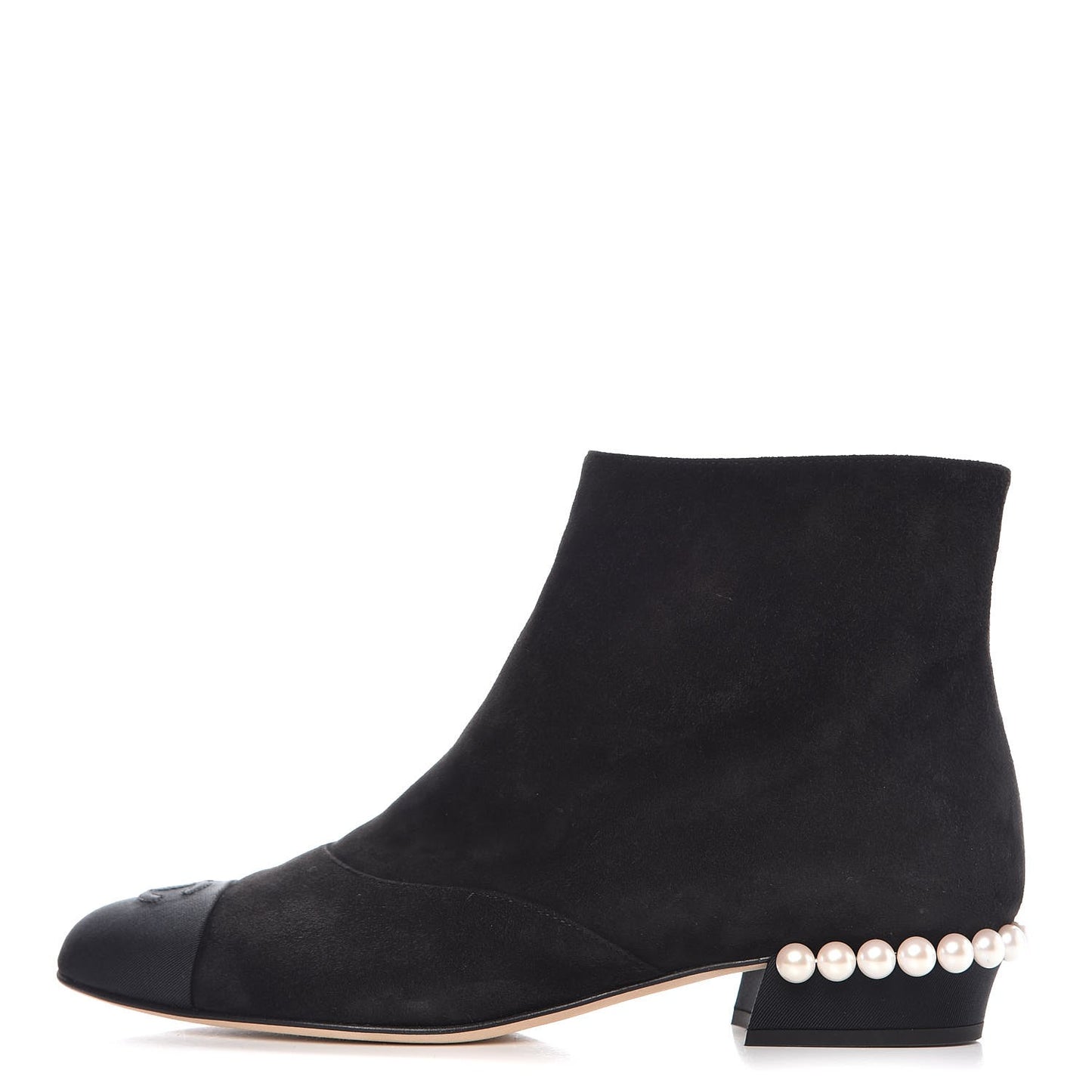 Suede Calfskin Pearl Cap Toe Short Boots 38 Black
