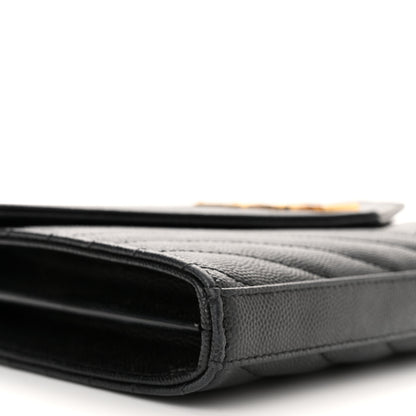 Saint Laurent Grain De Poudre Matelasse Chevron Monogram Chain Wallet Black 8 of 10
