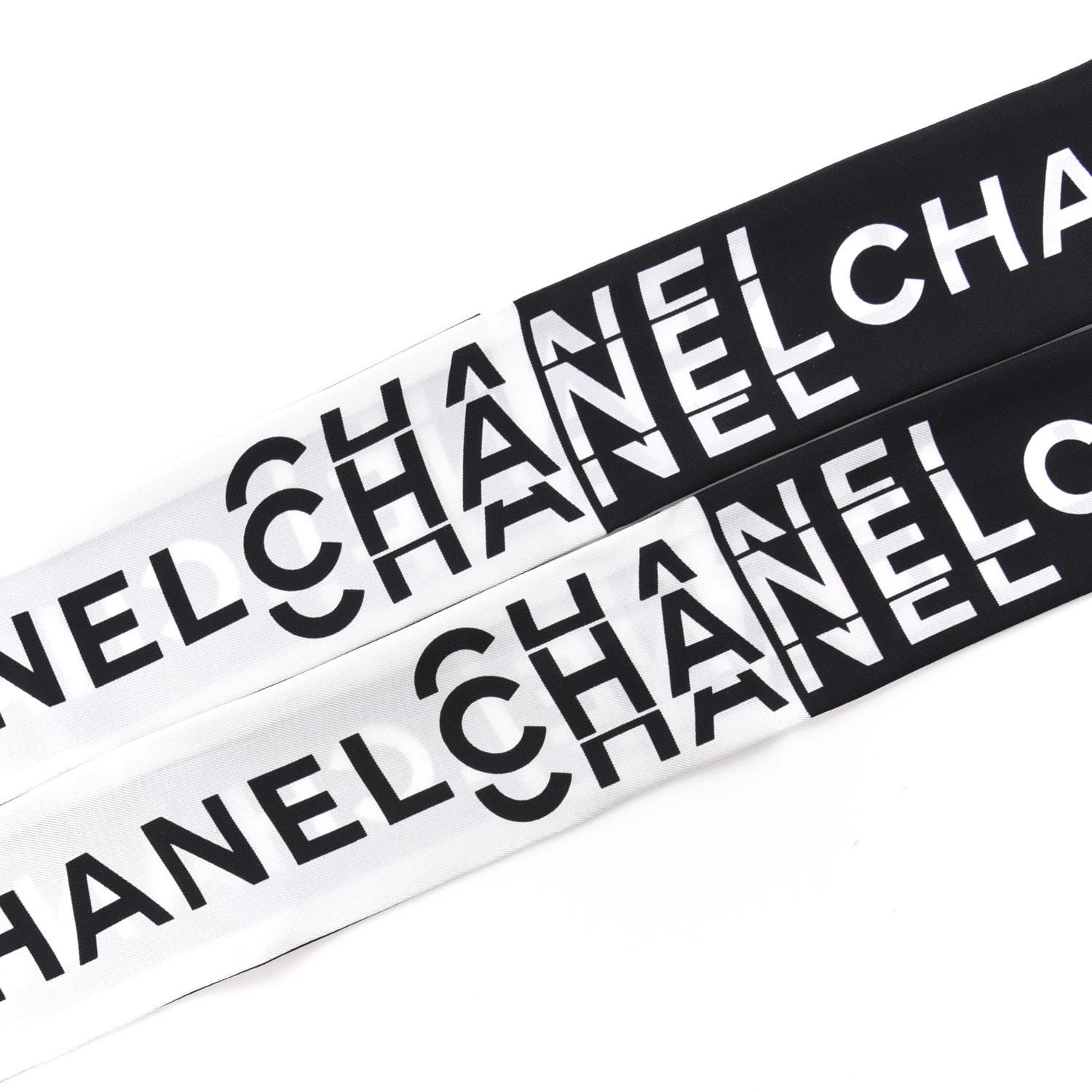 Chanel Silk Logo Slim Bandeau Scarf Black White 2 of 4