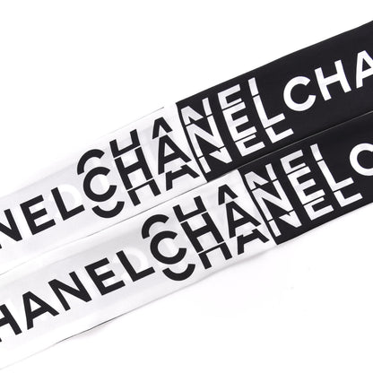 Chanel Silk Logo Slim Bandeau Scarf Black White 2 of 4