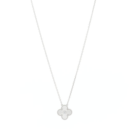 Van Cleef & Arpels 18K White Gold Diamond Guilloche Vintage Alhambra Pendant Necklace 1 of 4