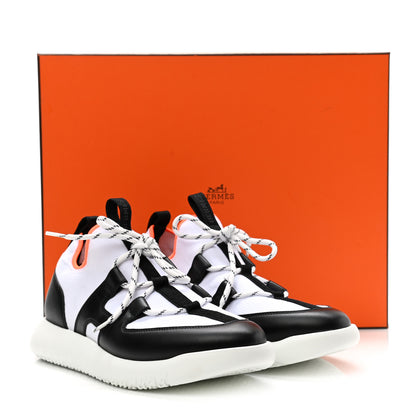Hermes Technical Canvas Calfskin Mens Duel Sneakers 39 White Black 8 of 8