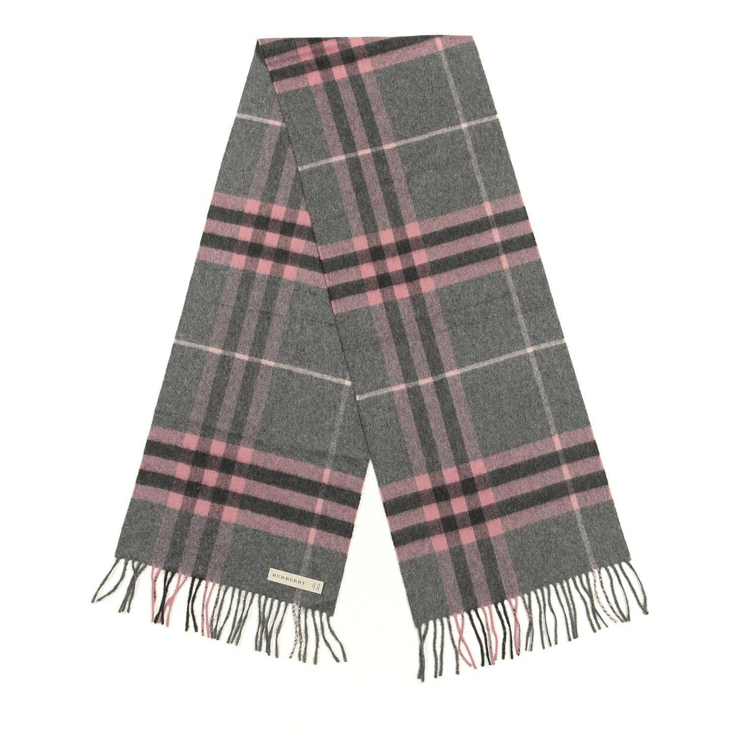Burberry Cashmere Giant Check Fringe Scarf Antique Blush 2 of 4
