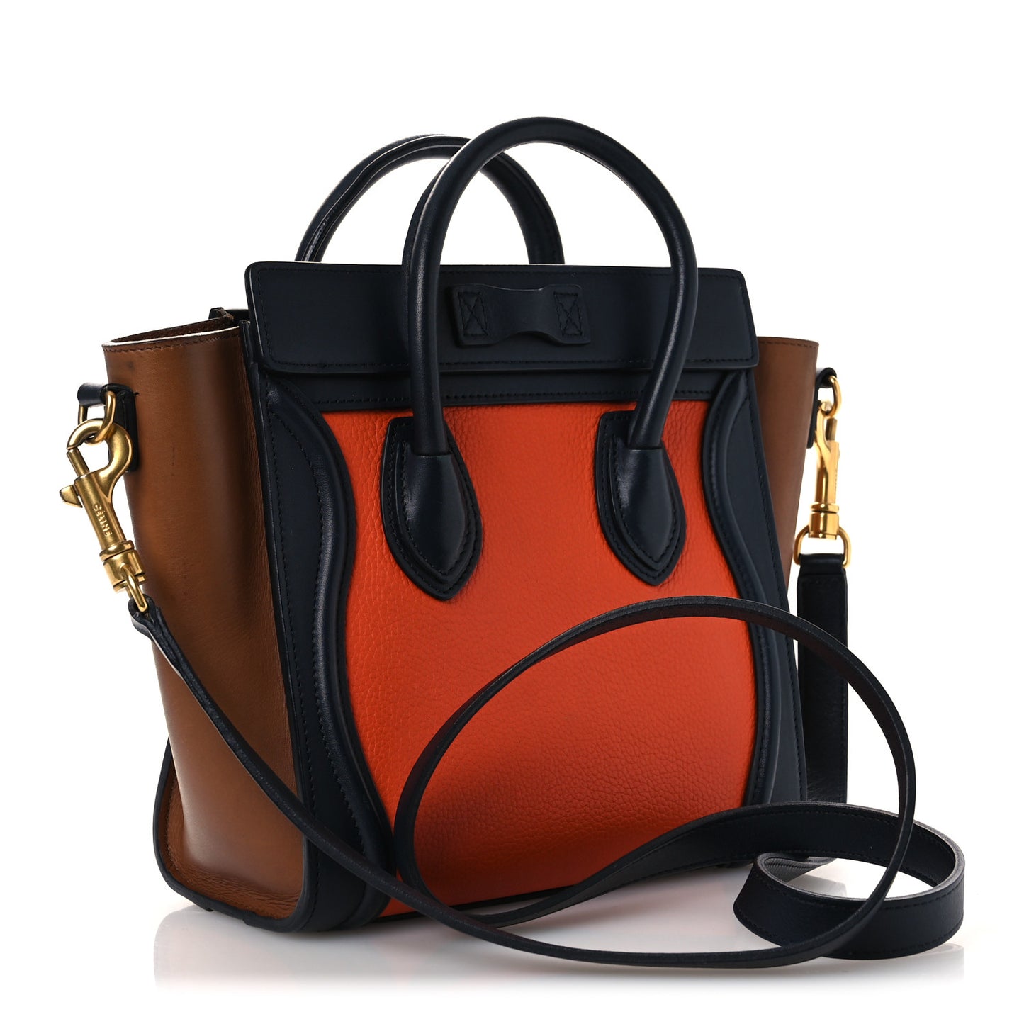 Elephant Calfskin Nano Tri-Color Luggage Bright Orange