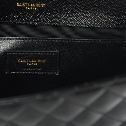 Saint Laurent Grain De Poudre Textured Mixed Matelasse Triquilt Medium Monogram Satchel Black 7 of 11