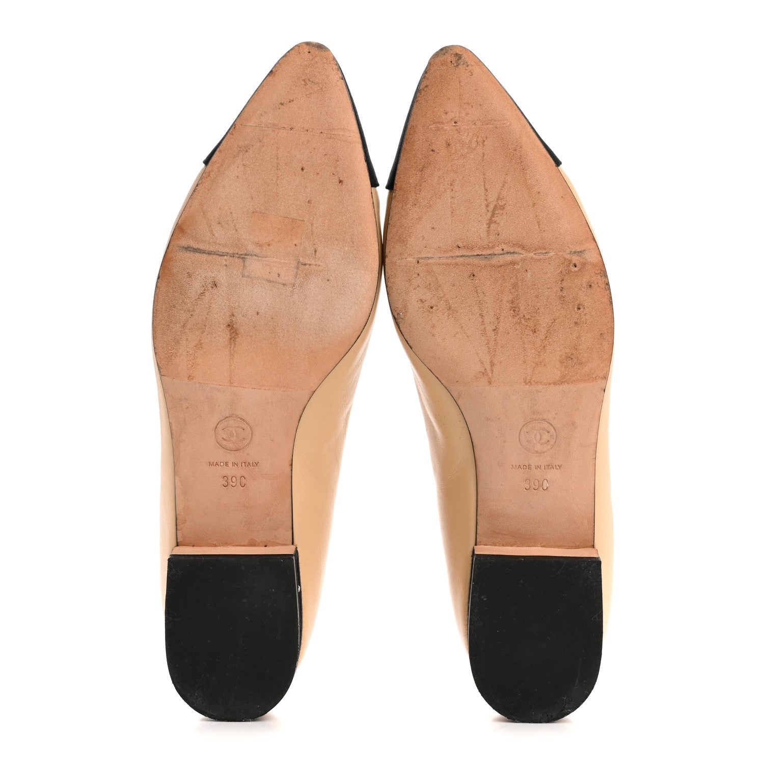 Chanel Lambskin Grossgrain Cap Toe Chain CC Flats 39 Beige Black 6 of 9