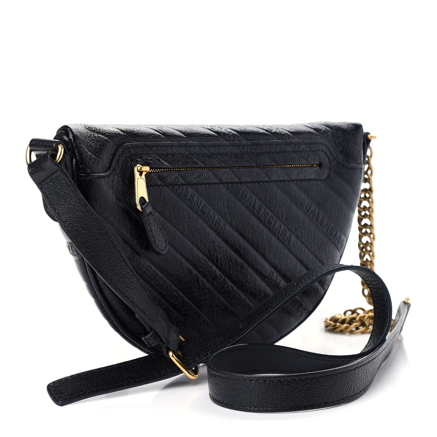 Balenciaga Shiny Goatskin Allover Logo Embossed XXS Souvenir Belt Bag Black 3 of 9