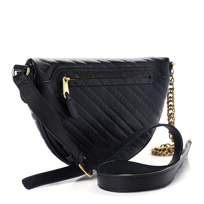 Balenciaga Shiny Goatskin Allover Logo Embossed XXS Souvenir Belt Bag Black 3 of 9