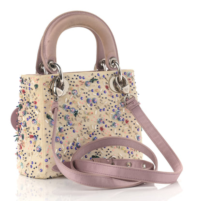 Christian Dior Satin Embroidered Beaded Mini Lady Dior Pink Multicolor 3 of 15
