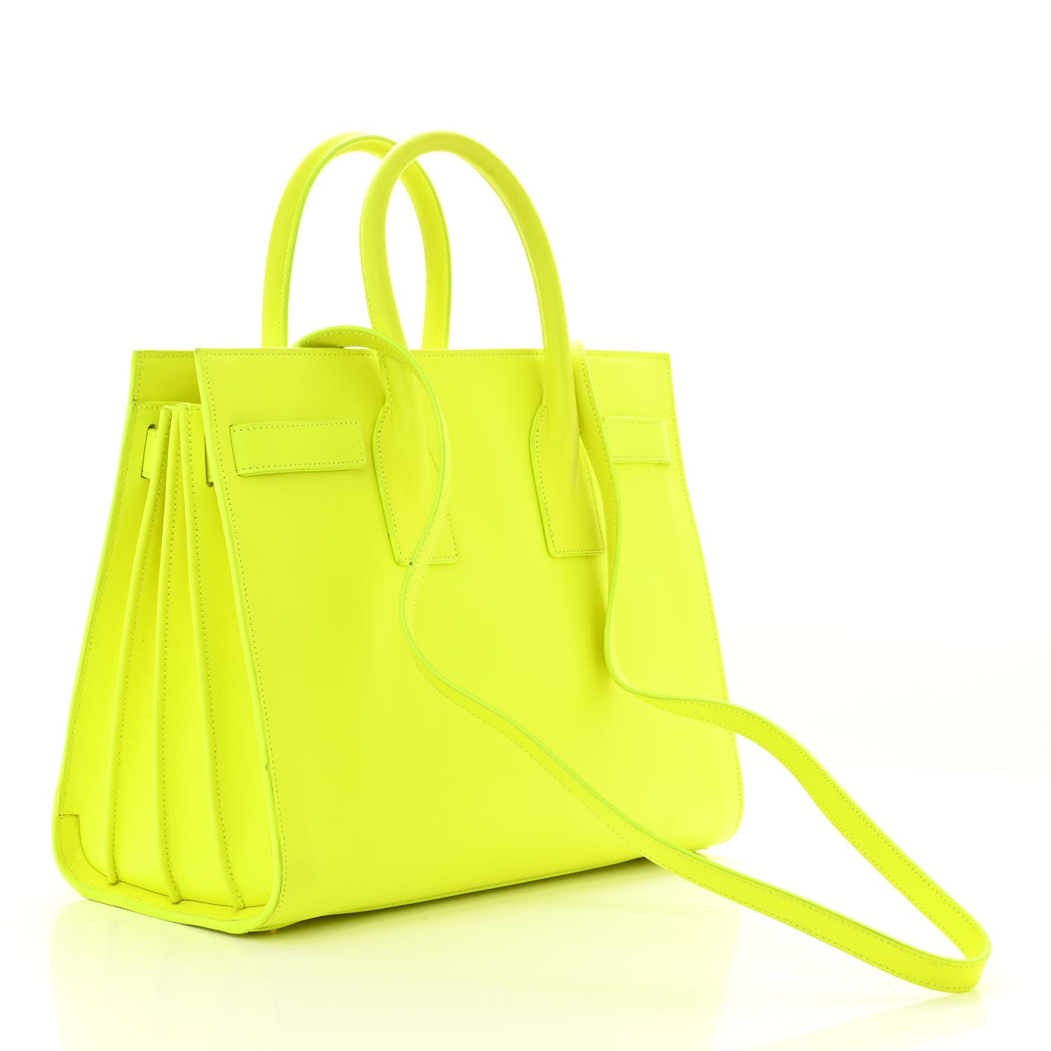 Saint Laurent Calfskin Small Sac De Jour Bag Neon Yellow 3 of 22