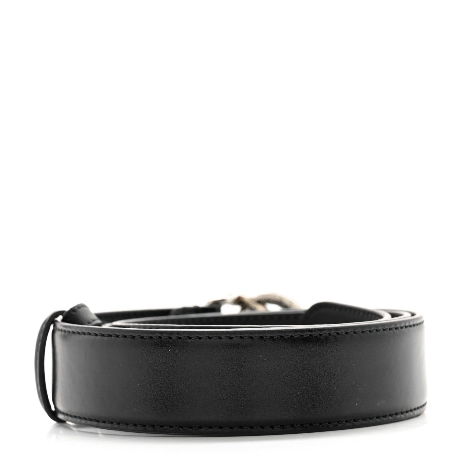 Gucci Calfskin Baguette Crystal Double G 30mm Belt 80 32 Black 2 of 6