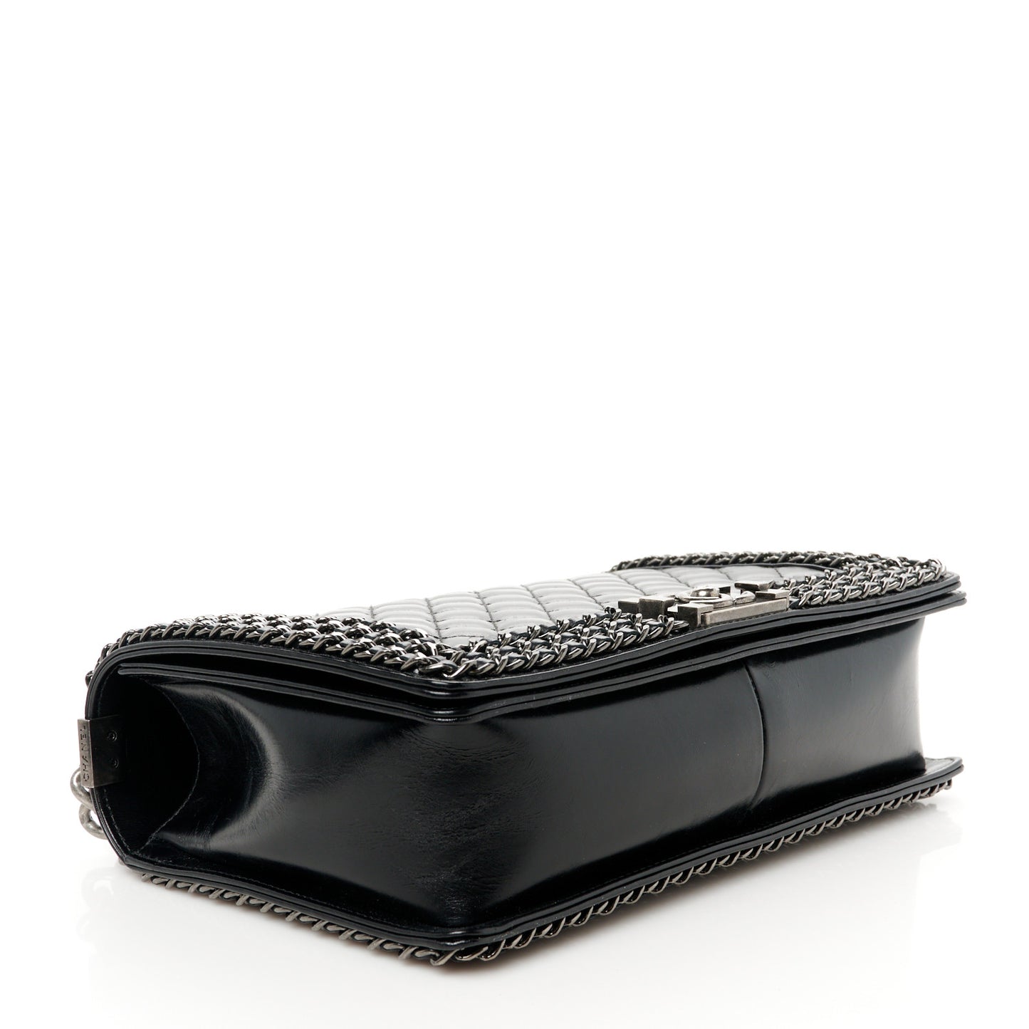 Glazed Calfskin Quilted New Medium Boy Chained Flap Black