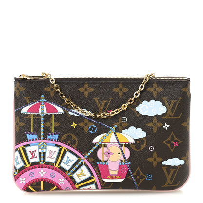 Louis Vuitton Monogram 2020 Christmas Animation Big Wheel Double Zip Pochette Rose Ballerine 1 of 12