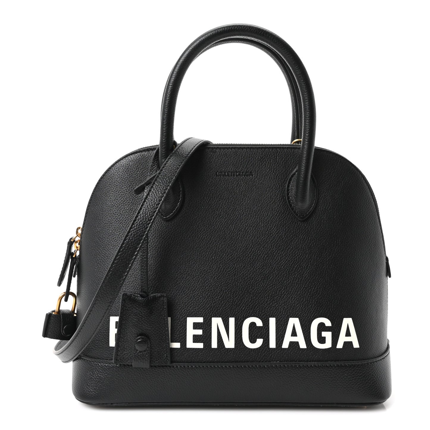 Grained Calfskin Logo S Ville Top Handle Bag Black White