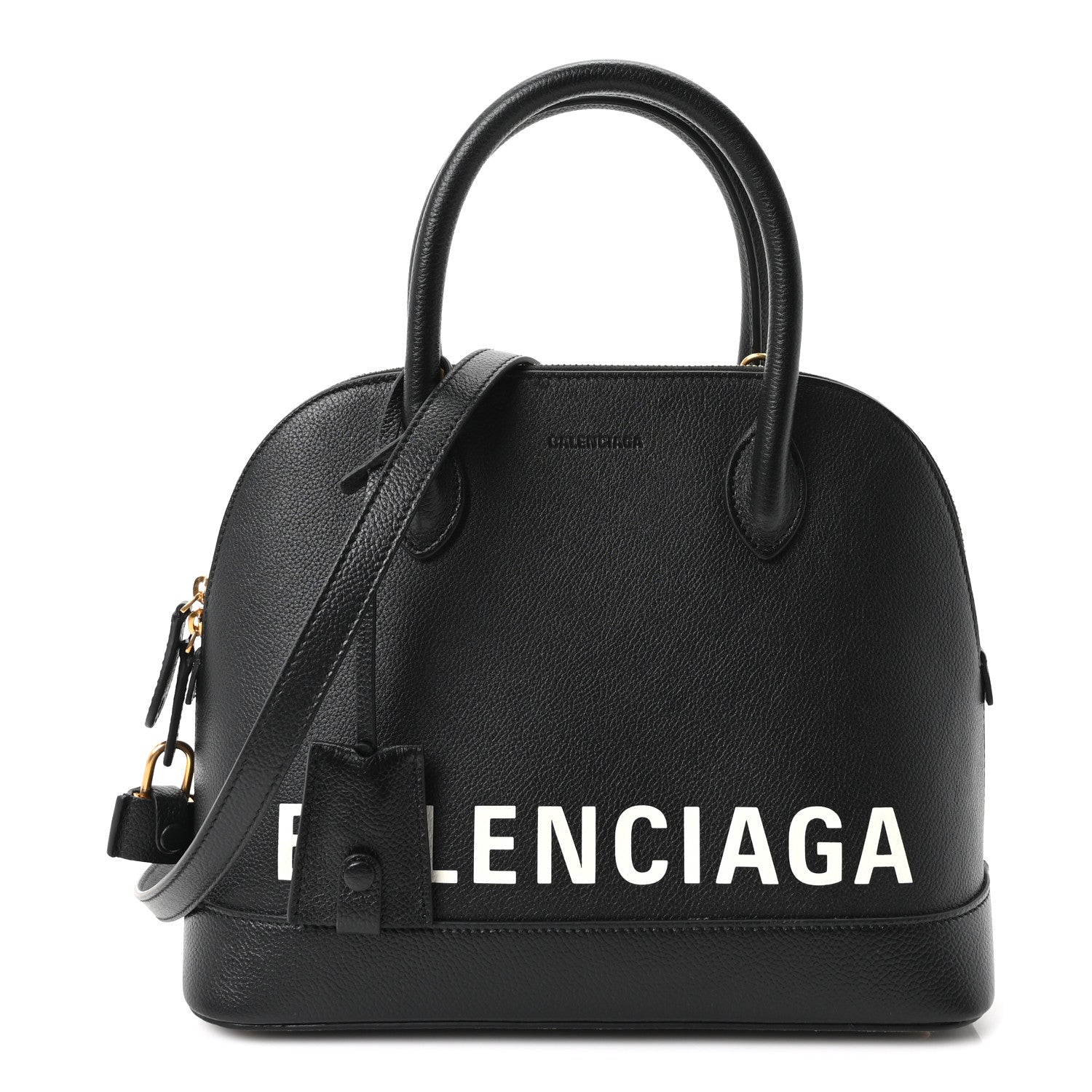 Balenciaga Grained Calfskin Logo S Ville Top Handle Bag Black White 1 of 11