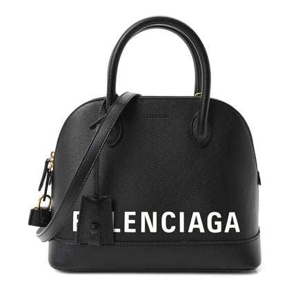 Balenciaga Grained Calfskin Logo S Ville Top Handle Bag Black White 1 of 11