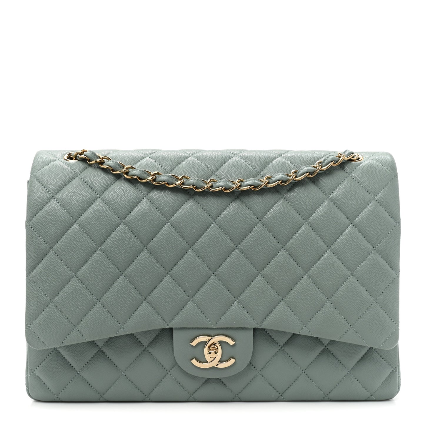 Caviar Quilted Maxi Double Flap Light Blue
