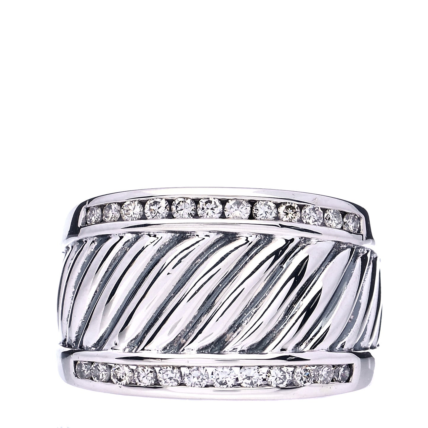 Sterling Silver Diamond Cable Cigar Band Ring 56 7.5