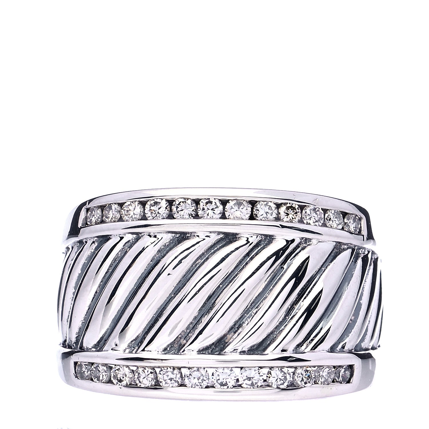 David Yurman Sterling Silver Diamond Cable Cigar Band Ring 56 7.5 1 of 6