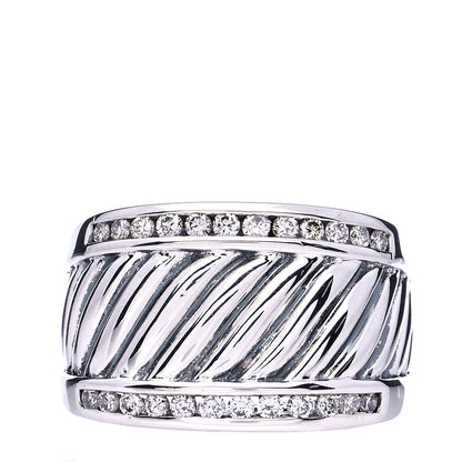 David Yurman Sterling Silver Diamond Cable Cigar Band Ring 56 7.5 1 of 6