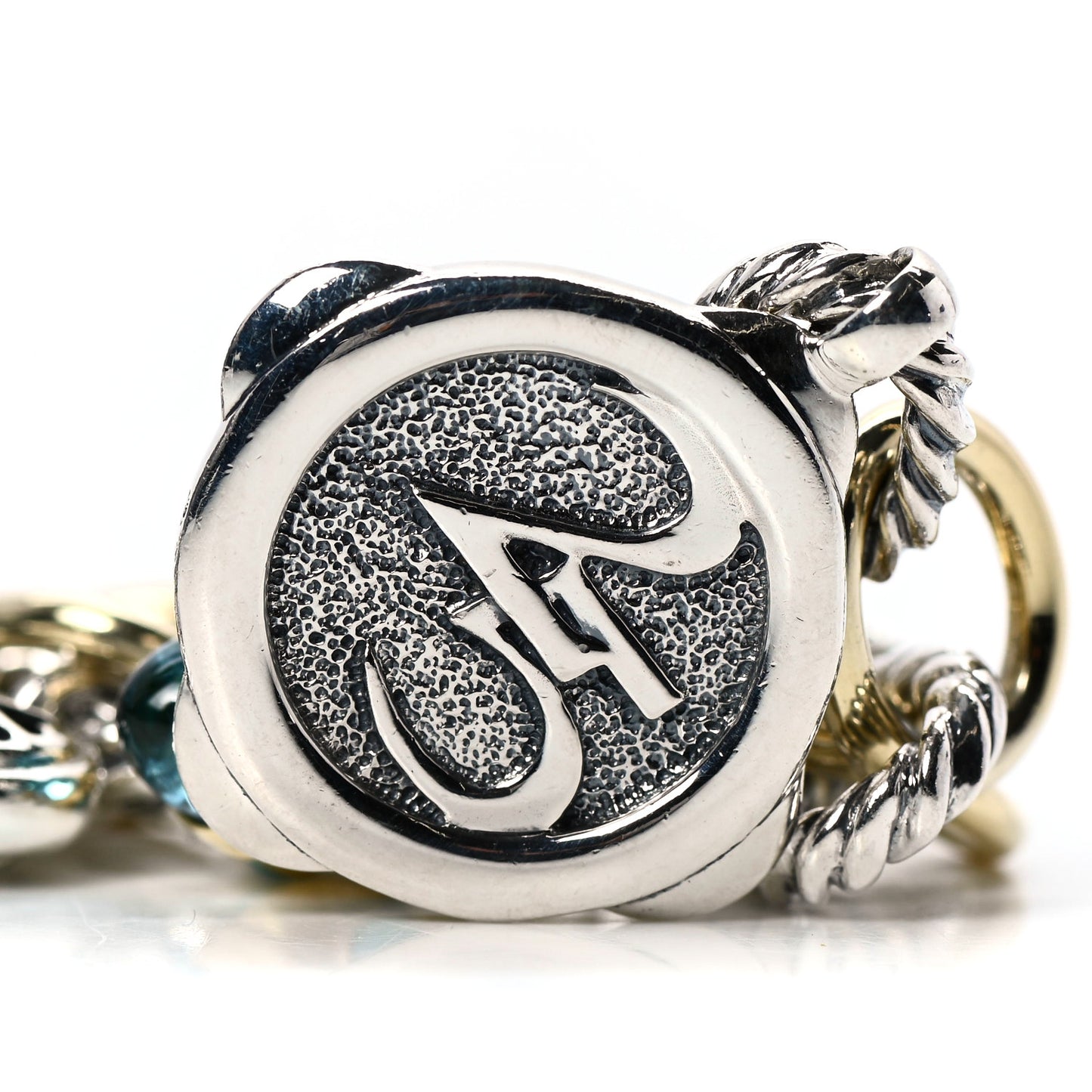 Sterling Silver 18K Yellow Gold Diamond Blue Topaz Turquoise 25th Anniversary Charm Bracelet